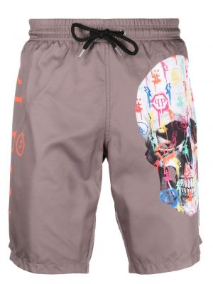 Bermuda kratke hlače s printom za plažu Philipp Plein smeđa