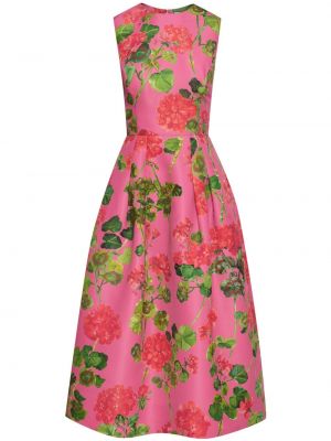 Virágos selyem estélyi ruha nyomtatás Oscar De La Renta rózsaszín