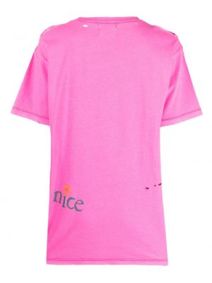 Koszulka z przetarciami z nadrukiem Erl różowa