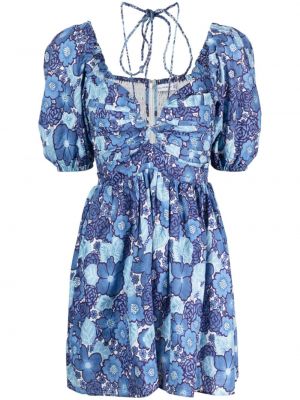 Kvetinové ľanové šaty s potlačou Faithfull The Brand modrá