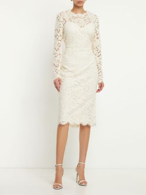 Mežģīņu midi kleita ar garām piedurknēm Dolce & Gabbana balts
