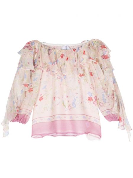 Bluza od šifona s cvjetnim printom s printom Luisa Beccaria ružičasta