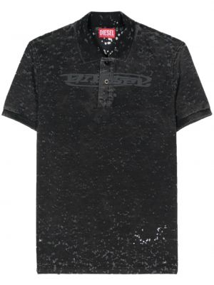 Tricou polo zdrențuiți cu imagine Diesel negru