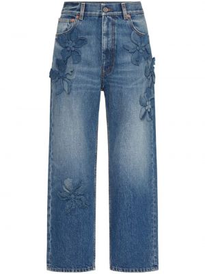 Ravne hlače s cvetličnim vzorcem Valentino Garavani modra