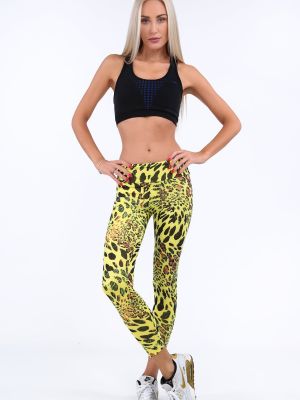 Pantaloni sport cu imagine cu model leopard Fasardi galben