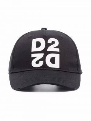 Raštuotas medvilninis kepurė su snapeliu Dsquared2 juoda