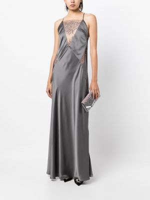 Krajkové hedvábné večerní šaty Michelle Mason šedé