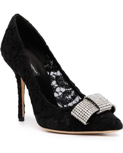 Calzado con lazo con tacón de encaje Dolce & Gabbana negro