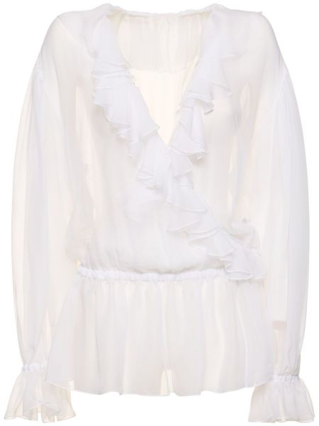 Cămașă de mătase cu volane Dolce & Gabbana alb