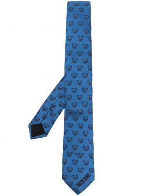 Копринена вратовръзка бродирана Moschino синьо