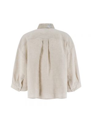 Blusa con bordado de lino Brunello Cucinelli blanco