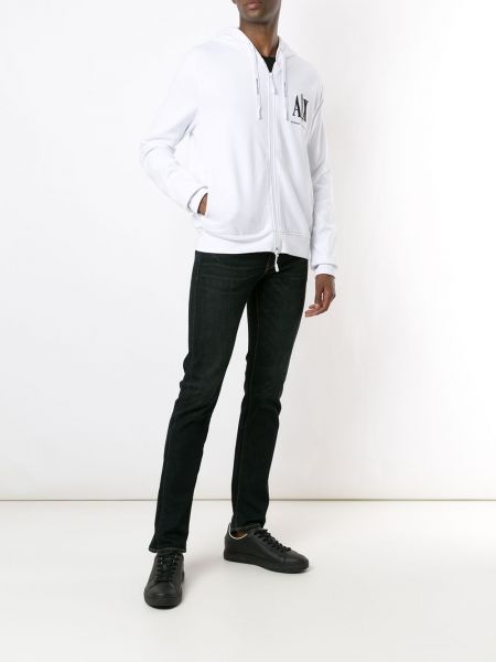 Langes sweatshirt mit stickerei mit reißverschluss Armani Exchange weiß