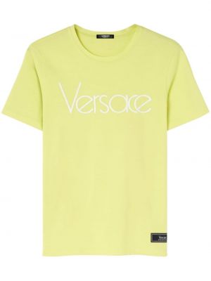 Памучна тениска с принт Versace жълто