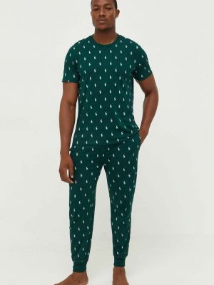 Памучна пижама с принт Polo Ralph Lauren зелено
