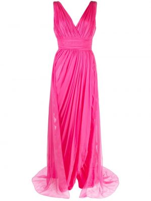 Drapované tylové hedvábné večerní šaty Alberta Ferretti růžové