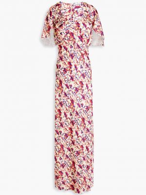 Атласное платье макси с оборками и цветочным принтом PACO RABANNE, кремовый