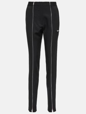 Slim fit vlněné rovné kalhoty s vysokým pasem Victoria Beckham černé