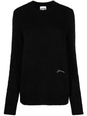 Вълнен пуловер от алпака вълна с кръгло деколте Ganni черно