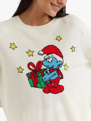 Рождественский джемпер с изображением смурфа из смеси шерсти и кашемира Chinti & Parker, крем/мульти