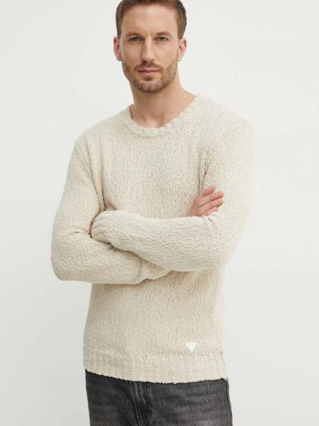 Długi sweter bawełniany Guess beżowy