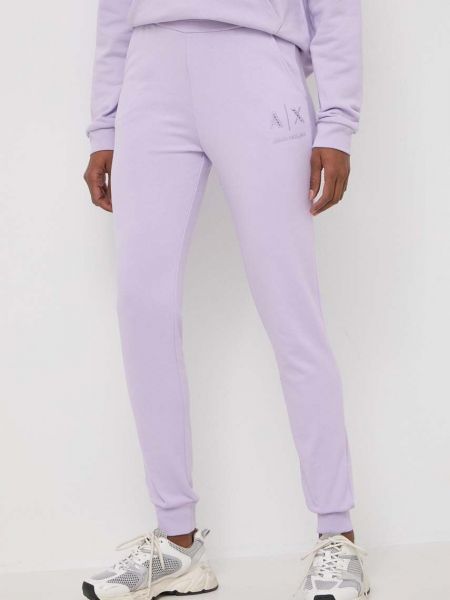 Фиолетовые однотонные хлопковые спортивные штаны Armani Exchange