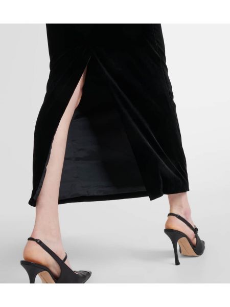 Žametna midi obleka z lokom iz rebrastega žameta Alessandra Rich črna