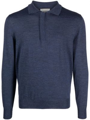 Вълнен пуловер с цип от мерино вълна Canali синьо