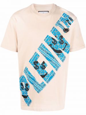 T-krekls ar apdruku ar apaļu kakla izgriezumu Philipp Plein bēšs