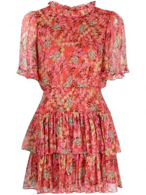 Květinové hedvábné šaty na zip Saloni - červená