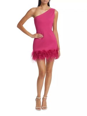 Платье мини с перьями Lamarque розовое