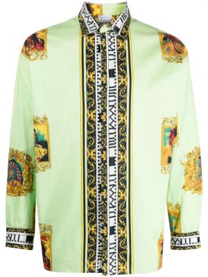 Raštuota medvilninė marškiniai Versace Pre-owned žalia