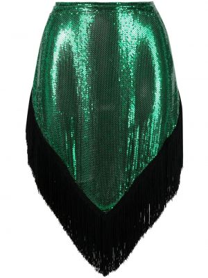 Mini spódniczka z frędzli asymetryczna Paco Rabanne zielona