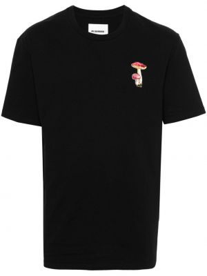 Bombažna majica z vezenjem Jil Sander črna