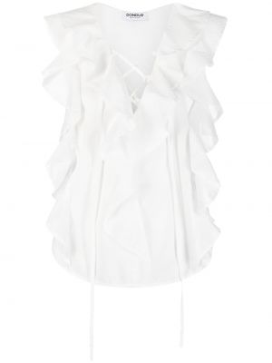 Блуза с връзки с волани с дантела Dondup бяло