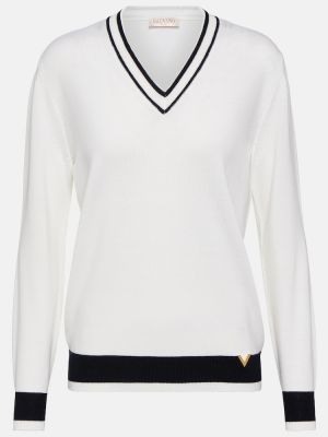 Вълнен пуловер с v-образно деколте Valentino бяло