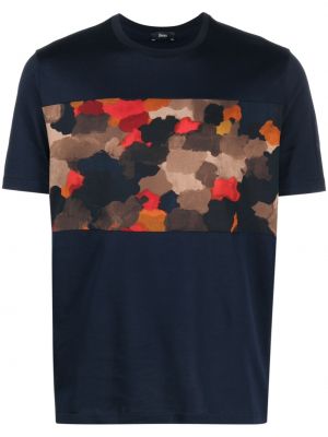Памучна тениска с принт с абстрактен десен Herno синьо