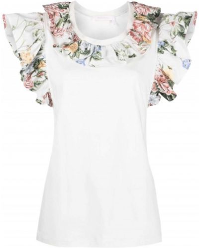 Květinové bavlněné tričko See By Chloe bílé