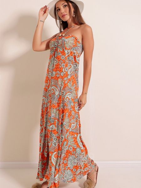 Viskózové šaty s paisley potiskem By Saygı oranžové