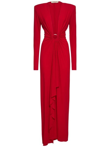 Sukienka długa z dekoltem w serek z dżerseju drapowana Alexandre Vauthier czerwona