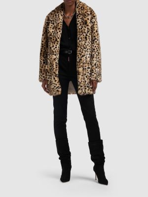 Palton de blană cu imagine cu model leopard Dsquared2