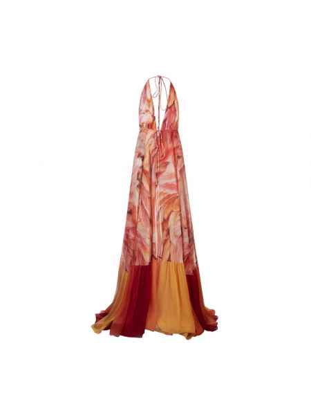 Sukienka bez rękawów w piórka Roberto Cavalli pomarańczowa