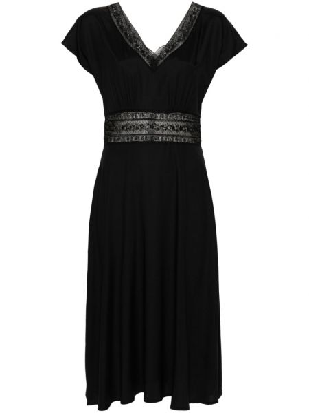 Копринена миди рокля с дантела P.a.r.o.s.h. черно
