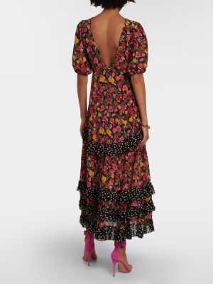 Jedwabna sukienka midi w kwiatki Rixo fioletowa