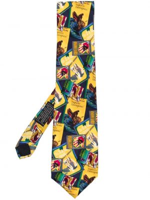 Jedwabny krawat z nadrukiem Versace Pre-owned żółty