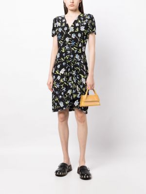 Černé květinové hedvábné šaty s potiskem Chanel Pre-owned