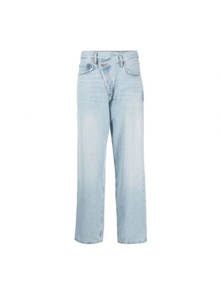 Niebieskie proste jeansy z przetarciami Agolde