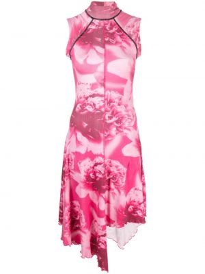 Asymetrické květinové midi šaty s potiskem Diesel růžové