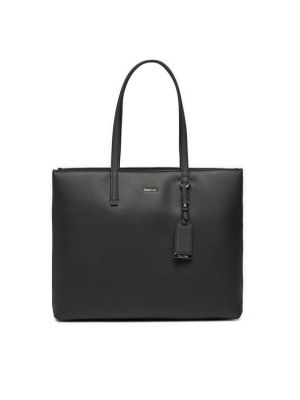 Шопинг чанта от набук Calvin Klein черно
