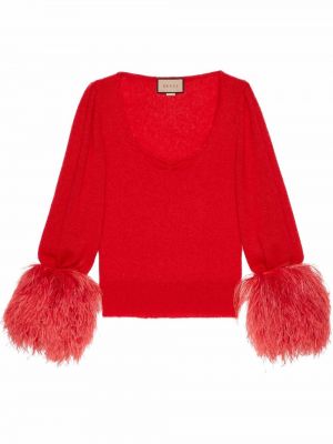 Pullover mit federn mit v-ausschnitt Gucci rot