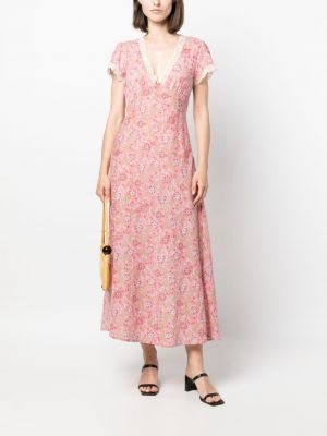 Sukienka midi w kwiatki z nadrukiem Rixo różowa